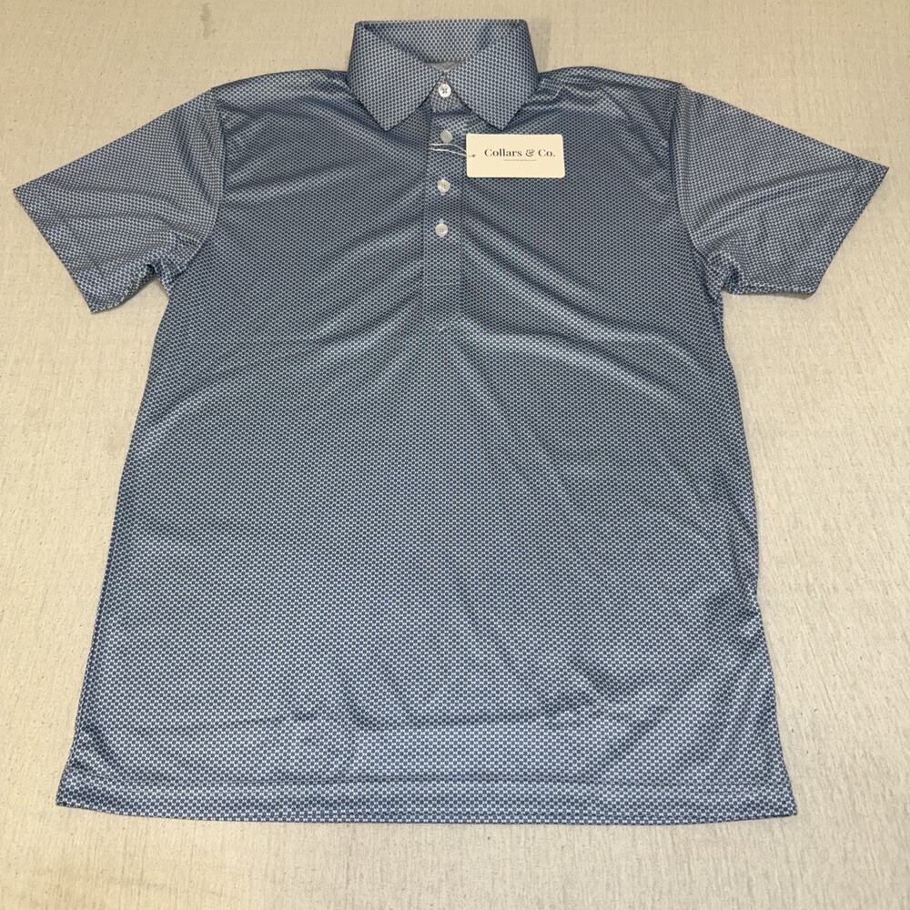 Collars and Co Golf Short Sleeve Blue Geometric Button Up Small Preppy NWT